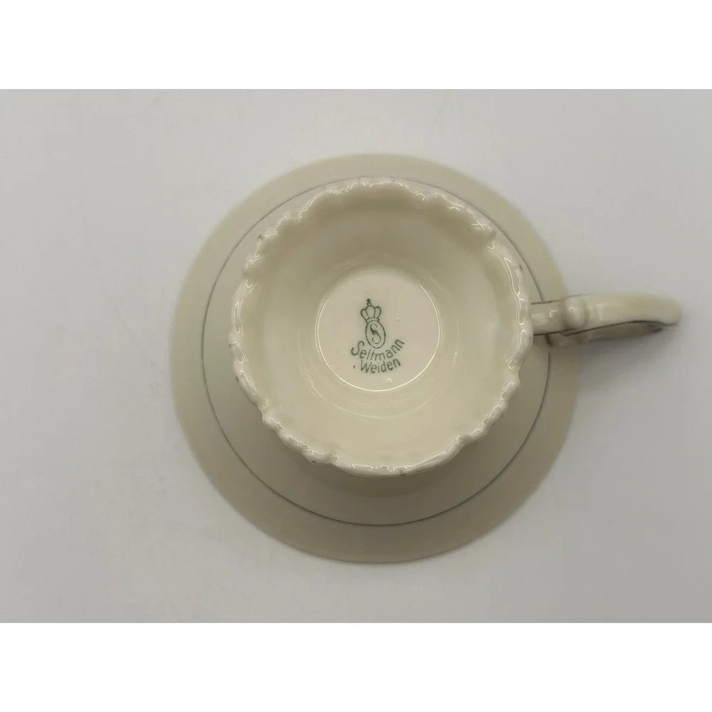Vintage Seltmann Weiden Germany Tea Cup Saucer Plate Set Red Silver Plated Trim
